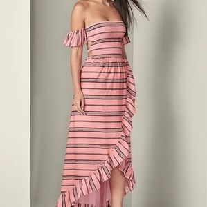 High low ruffled off shoulder dress